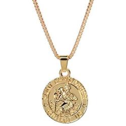 AILUOR St Christopher Medal Patron Saint of Travelers Catholic Protection Pendant Necklace, Gold Silver Tone Devotional Pendant with Prayer Card Jewelry Unisex