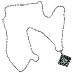 Marijuana Jewelry weed Leaf Hippie Jewelry Amulet Charm Silver Pewter Mens Pendant Necklace for men w Silver Ball Chain