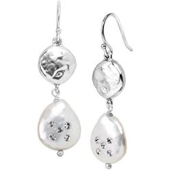 Silpada Bold As Ice 14-14.5 mm Grey Freshwater Cultured Pearl Drop Earrings with Crystals in Sterling Silver