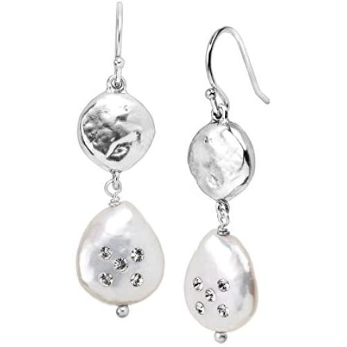 Silpada Bold As Ice 14-14.5 mm Grey Freshwater Cultured Pearl Drop Earrings with Crystals in Sterling Silver