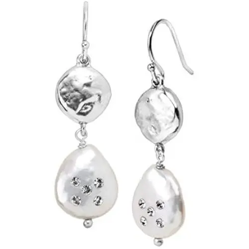 Silpada Bold As Ice 14-14.5 mm Grey Freshwater Cultured Pearl Drop Earrings with Crystals in Sterling Silver