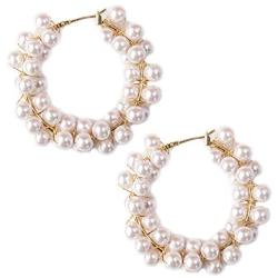 Chic Add Pink Circle Earrings Circle Imitation Pearl Earrings 1.65 in Diameter Ins Style Exaggerated Earrings