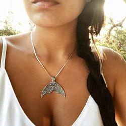 Fdesigner Boho Mermaid Pendant Necklace Chain Silver Vintage Fish Tail Decorative Beach Jewelry for Women and Girls (Style 1)