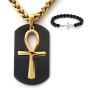 Gungneer Mens Stainless Steel Key of Life Ankh Cross Dog Tag Pendant Necklace Ancient Egyptian Talisman Amulet