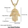Lee Island Fashion 24K Gold Plated Simmulated Diamond CZ Fully Star of David Beads Fatima Hamsa Hand Egyptian Protection Pendant Stainless Steel Necklace, 24 Inch Chain Jewelry