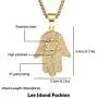 Lee Island Fashion 24K Gold Plated Simmulated Diamond CZ Fully Star of David Beads Fatima Hamsa Hand Egyptian Protection Pendant Stainless Steel Necklace, 24 Inch Chain Jewelry
