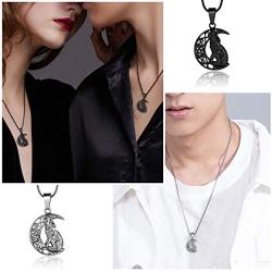 Celtic Crescent Moon Wolf Necklace 316L Stainless Steel Norse Viking Pentagram Pentacle Pendant 18K Gold/Black Gun Plated Irish Knot Amulet Wicca Pagan Jewelry SP0070