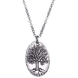 VASSAGO 3D Engraved Vintage Nordic Myth Tree of Life Yggdrasil World Tree Pendant Viking Amulet Necklace