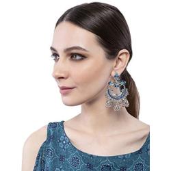 Crunchy Fashion Bollywood Style Traditional Indian Oxidised Silver Jewelry Blue Jhumki Jhumka Earrings for Women/Girls