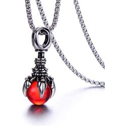 HUANIAN Charm Punk Titanium Stainless Steel Dragon Claw Pendant Crystal Ball Necklace,24inches Chain