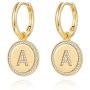 Dangle Initial Earrings for Women, 14K Gold Plated S925 Sterling Silver Post Tiny Dainty Huggie Earrings Letter CZ Huggie Hoop Earrings for Women Teen Girls