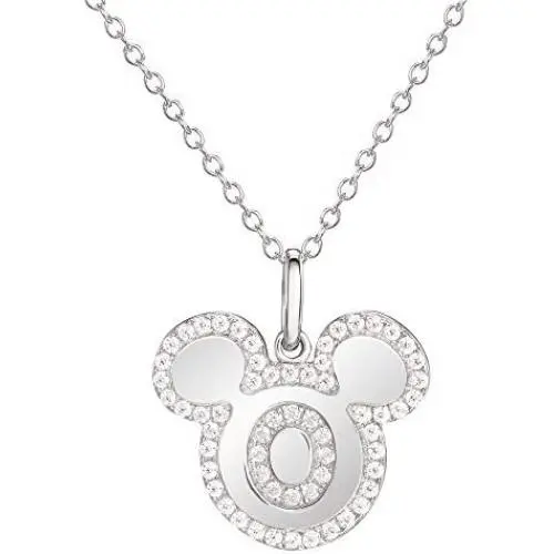 Disney Mickey Mouse Initial Sterling Silver and Cubic Zirconia Necklace, 18” Disney Mickey Mouse Initial Sterling Silver and Cubic Zirconia Necklace, 18”