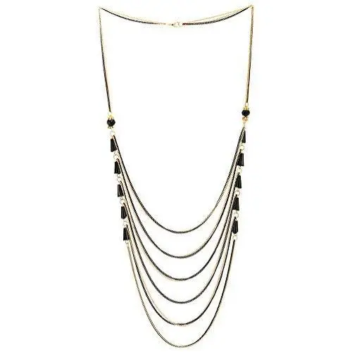 COOLSTEELANDBEYOND Black Gold Party Necklace Waterfall Multi-Strand Long Chains with Rhinestones Crystal Beads Charms