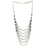 COOLSTEELANDBEYOND Black Gold Party Necklace Waterfall Multi-Strand Long Chains with Rhinestones Crystal Beads Charms
