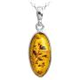 Honey Amber Sterling Silver Oval Pendant Necklace Chain 18
