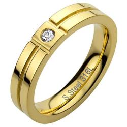 555Jewelry Womens Classic Sleek Chic Stainless Steel Bright CZ Inlay Band Rings