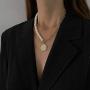 FFJGO Paper Clip Necklace Freshwater Cultured Pearls Vintage Chunky Link Chain Mosaic Irregular Coin Pendant 14K Gold Fashion Retro Charm Valentine Jewelry for Women Girls