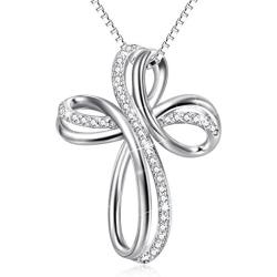 POPLYKE Cross Necklace Sterling Silver Infinity Loop Cross Pendant Necklace for Women Girls Boys