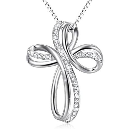 POPLYKE Cross Necklace Sterling Silver Infinity Loop Cross Pendant Necklace for Women Girls Boys