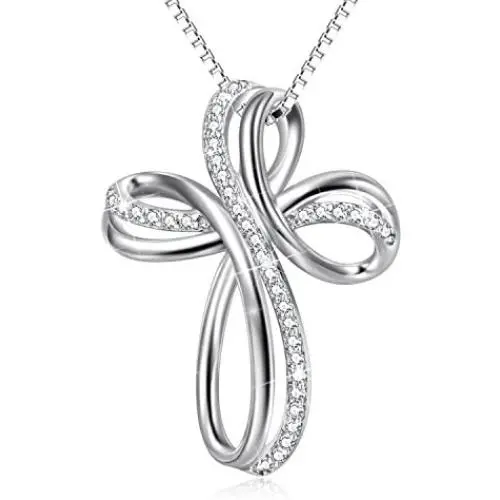 POPLYKE Cross Necklace Sterling Silver Infinity Loop Cross Pendant Necklace for Women Girls Boys POPLYKE Cross Necklace Sterling Silver Infinity Loop Cross Pendant Necklace for Women Girls Boys