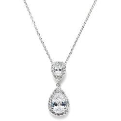 Mariell Pear-Shaped Cubic Zirconia Teardrop Bridal Necklace Pendant - Platinum Plated Wedding Jewelry