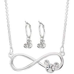 Disney Mickey Mouse Silver Plated Infinity Necklace and Hoop Earring Set; Jewelry for Women