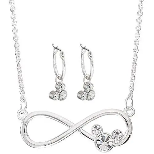 Disney Mickey Mouse Silver Plated Infinity Necklace and Hoop Earring Set; Jewelry for Women Disney Mickey Mouse Silver Plated Infinity Necklace and Hoop Earring Set; Jewelry for Women