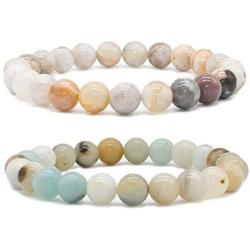 Bivei Natural Gem Semi Precious Reiki Healing Crystals Handmade 8mm Round Beads Stretch Bracelet