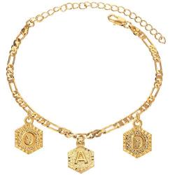 kelistom Customised Letter 18k Gold Plated 4mm Figaro Chain Initial Anklet for Women Fashion Ankle Bracelet 1-7 Letters Available