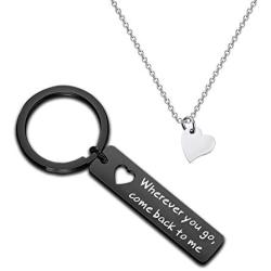 ENSIANTH Boyfriend Gift Wherever You Go Come Back to Me Keychain Moving Away Gift Couples Jewelry College Graduation Gift