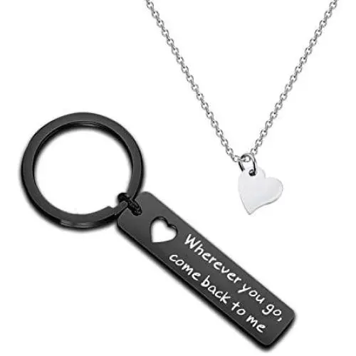 ENSIANTH Boyfriend Gift Wherever You Go Come Back to Me Keychain Moving Away Gift Couples Jewelry College Graduation Gift
