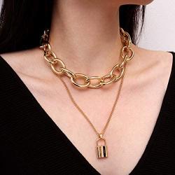 YL Lock Necklace Silver Color Alloy Padlock Chain for Men Statement Punk Multilayer Choker Jewelry for Women