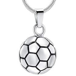 zeqingjw Soccer Ball Cremation Jewelry Necklace for Ashes for Men,Stainless Steel Football Memorial Keepsake Urn Pendant for Boys