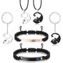 JOERICA 6 Pcs Couple Necklace Bracelets Keychain Matching Set for Women Men Cat Pendant Necklace His & Hers Bracelets Cat Keychain Couple Gift