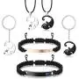 JOERICA 6 Pcs Couple Necklace Bracelets Keychain Matching Set for Women Men Cat Pendant Necklace His & Hers Bracelets Cat Keychain Couple Gift