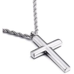 Molike Simple Stainless Steel Cross Pendant Necklace Men Women, 20-24 Inch Twist Rope Chain