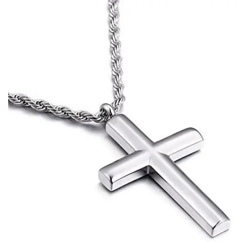 Molike Simple Stainless Steel Cross Pendant Necklace Men Women, 20-24 Inch Twist Rope Chain Molike Simple Stainless Steel Cross Pendant Necklace Men Women, 20-24 Inch Twist Rope Chain