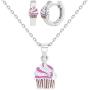 925 Sterling Silver Pink Cupcake Jewelry Set Necklace Earrings Girls 16''