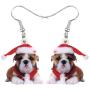 DOWAY Acrylic Christmas Hat Suits French Bulldog Earrings Pet Dog Dangle Drop Jewelry for Women Girls Charm Gift