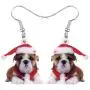DOWAY Acrylic Christmas Hat Suits French Bulldog Earrings Pet Dog Dangle Drop Jewelry for Women Girls Charm Gift