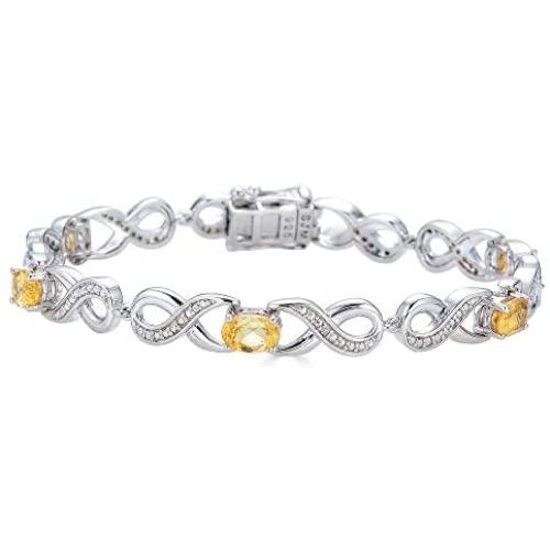 6x4MM Oval Genuine Gemstone Infinity Bracelet in Rhodium-plated Sterling Silver, 7''| Bracelets for Women