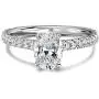 Petite Micropavé 1.5 Carat Oval Cut Cubic Zirconia CZ Solitaire Rhodium Plated Sterling Silver Engagement Rings |Ideal Cut, D-E Color, FL Clarity