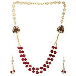 Efulgenz Muti Layered Indian Bollywood Kundan Red Faux Ruby Pearl Beaded Bridal Necklace Earrings Wedding Jewelry Set