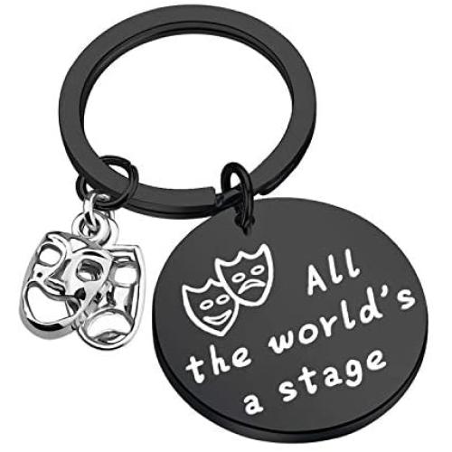 SEIRAA All The Worlds a Stage Keychain Drama Quote Jewelry Shakespeare Lover Gift Inspirational Gift for Actor