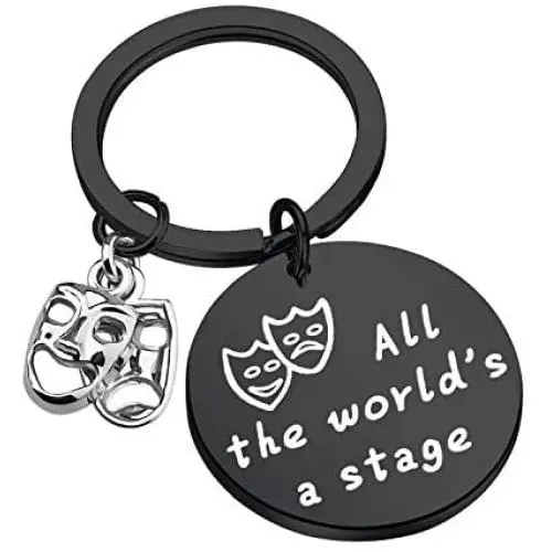 SEIRAA All The Worlds a Stage Keychain Drama Quote Jewelry Shakespeare Lover Gift Inspirational Gift for Actor
