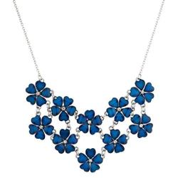 LUX ACCESSORIES Silvertone n Blue Acrylic Flower Floral Mini Statement Necklace