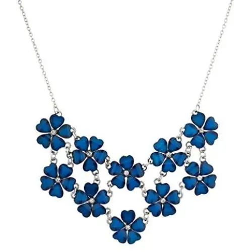 LUX ACCESSORIES Silvertone n Blue Acrylic Flower Floral Mini Statement Necklace LUX ACCESSORIES Silvertone n Blue Acrylic Flower Floral Mini Statement Necklace