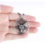 HAQUIL Baphomet Necklace - Stainless Steel, Inverted Pentagram Sabbatic Goat Pendant - PU Leather Cord, 19.7''