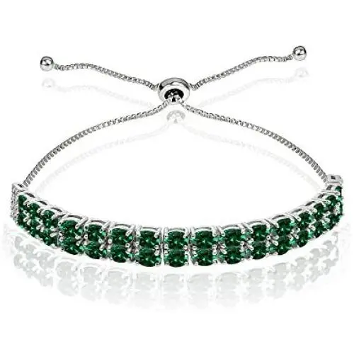 Sterling Silver Genuine, Created or Simulated Gemstone Oval-Cut Two Row Adjustable Tennis Bracelet Sterling Silver Genuine, Created or Simulated Gemstone Oval-Cut Two Row Adjustable Tennis Bracelet