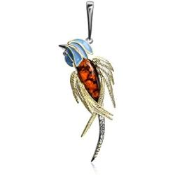Amber Sterling Silver Hummingbird Pendant Necklace Chain 18''